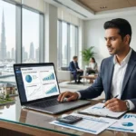 Real estate investor reviewing property financing and investment loan options in a professional office.