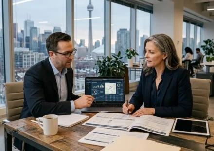 High-net-worth investor reviewing property investment strategies with a financial advisor