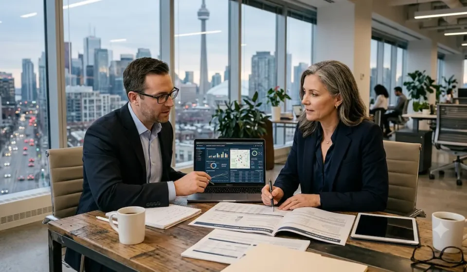 High-net-worth investor reviewing property investment strategies with a financial advisor