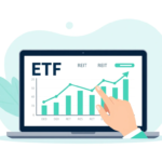 Beginner investor reviewing ETF passive income portfolio on laptop showing dividend yield charts and bond fund allocations