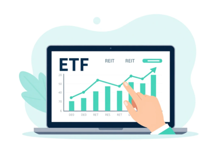 Beginner investor reviewing ETF passive income portfolio on laptop showing dividend yield charts and bond fund allocations