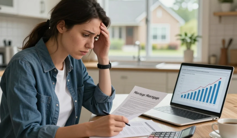 should you buy house during high interest rates USA mortgage decision analysis and financial pressure concept illustration