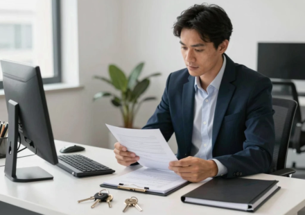 how to build a real estate portfolio step by step showing investor reviewing property documents and portfolio folder