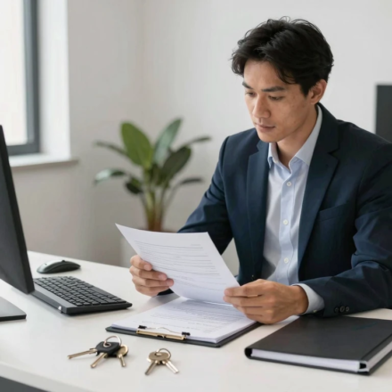 how to build a real estate portfolio step by step showing investor reviewing property documents and portfolio folder