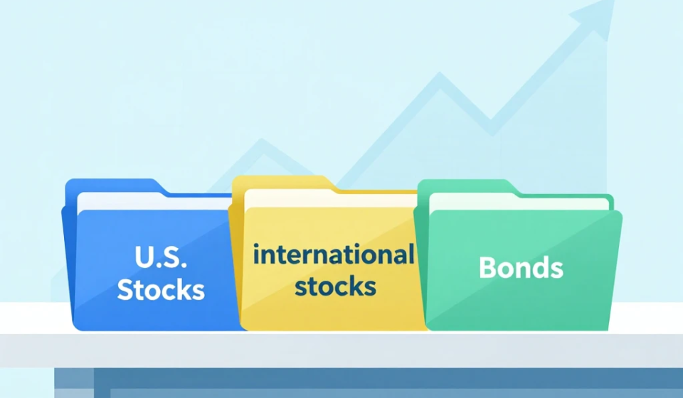 3-fund portfolio strategy with US stocks, international stocks, and bond index funds