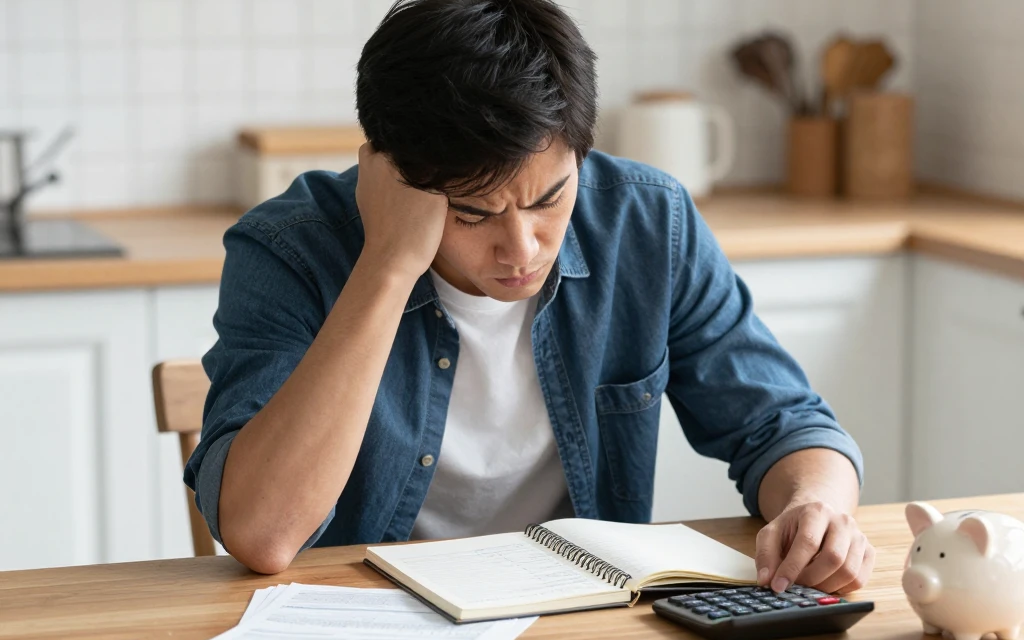 person budgeting at home to stop living paycheck to paycheck