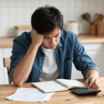 person budgeting at home to stop living paycheck to paycheck