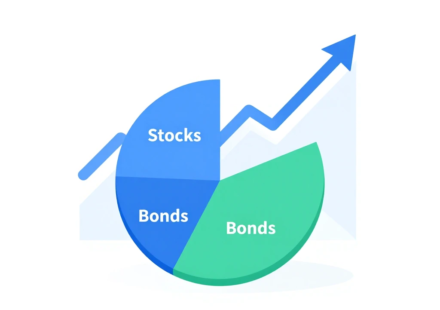 asset allocation strategy pie chart showing stocks bonds and real estate portfolio breakdown