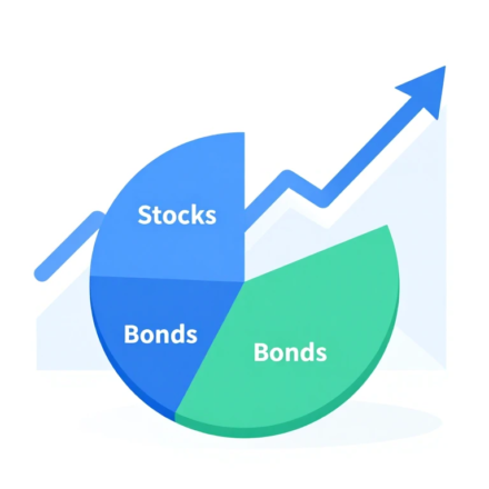 asset allocation strategy pie chart showing stocks bonds and real estate portfolio breakdown