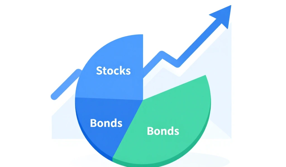 asset allocation strategy pie chart showing stocks bonds and real estate portfolio breakdown