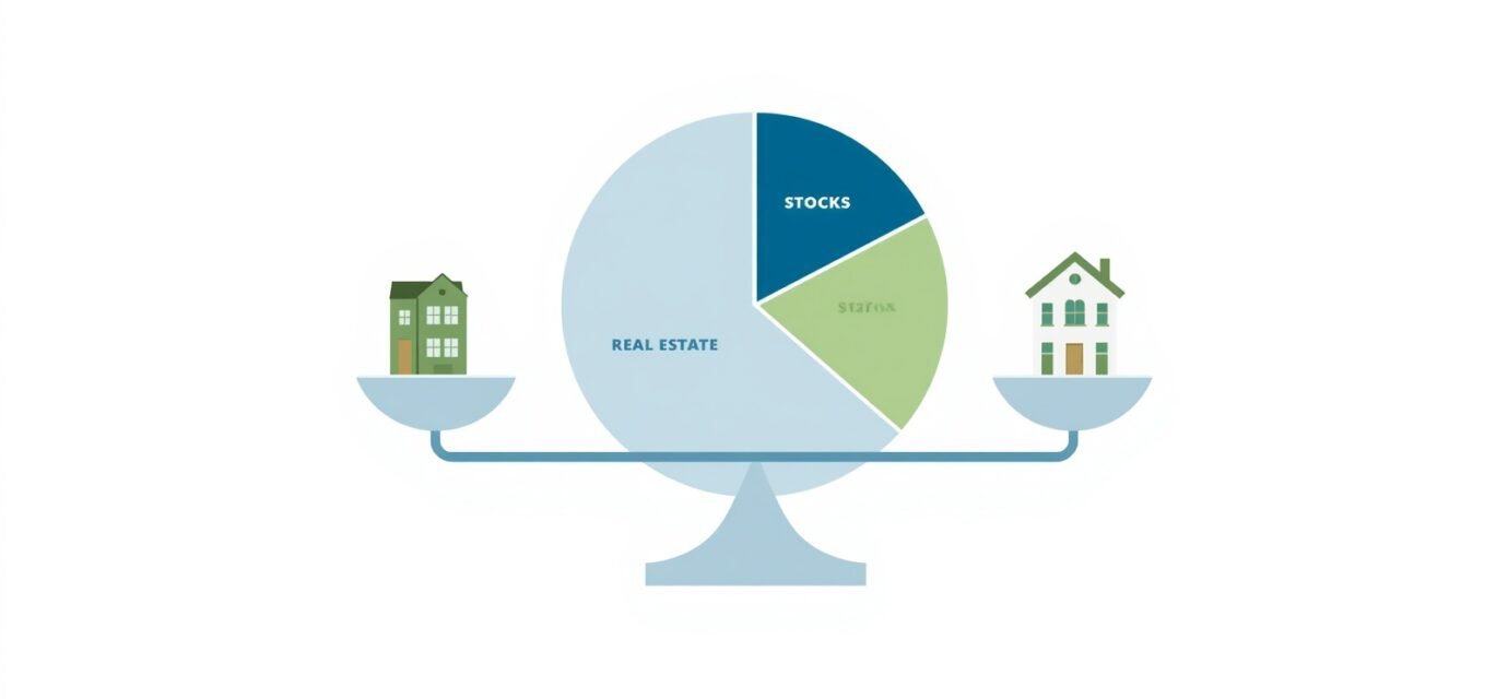 portfolio rebalancing strategy showing asset allocation across stocks bonds and real estate