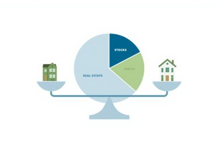 portfolio rebalancing strategy showing asset allocation across stocks bonds and real estate
