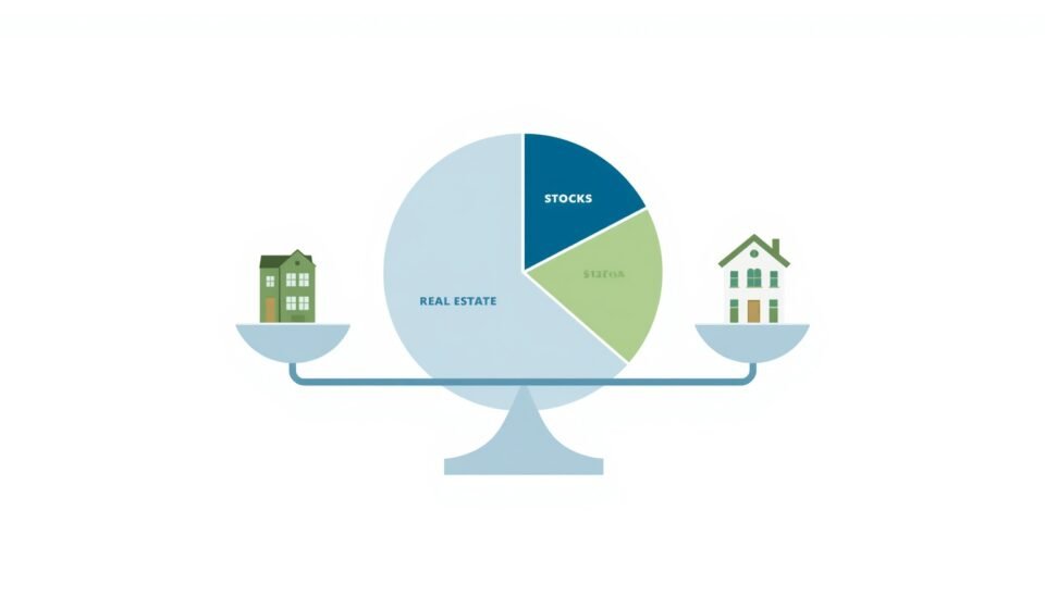 portfolio rebalancing strategy showing asset allocation across stocks bonds and real estate