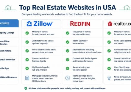 comparison of top real estate websites in USA including Zillow Redfin and Realtor.com