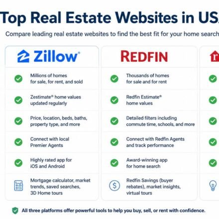 comparison of top real estate websites in USA including Zillow Redfin and Realtor.com