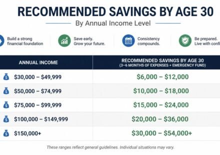 recommended savings amount saved by age 30 at different income levels