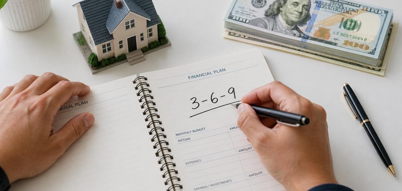 369 rule of money written in financial planner with house model and dollar bills