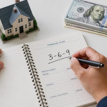 369 rule of money written in financial planner with house model and dollar bills