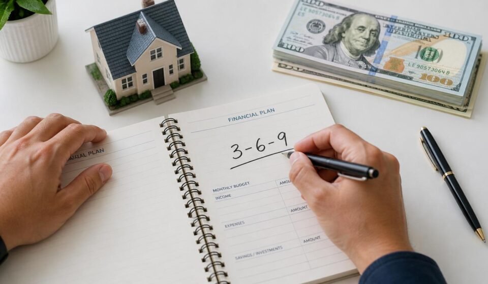 369 rule of money written in financial planner with house model and dollar bills