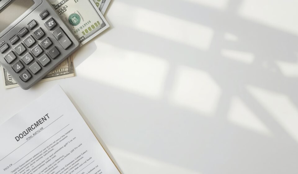 Personal loan calculator USA showing monthly payment calculation on a desk